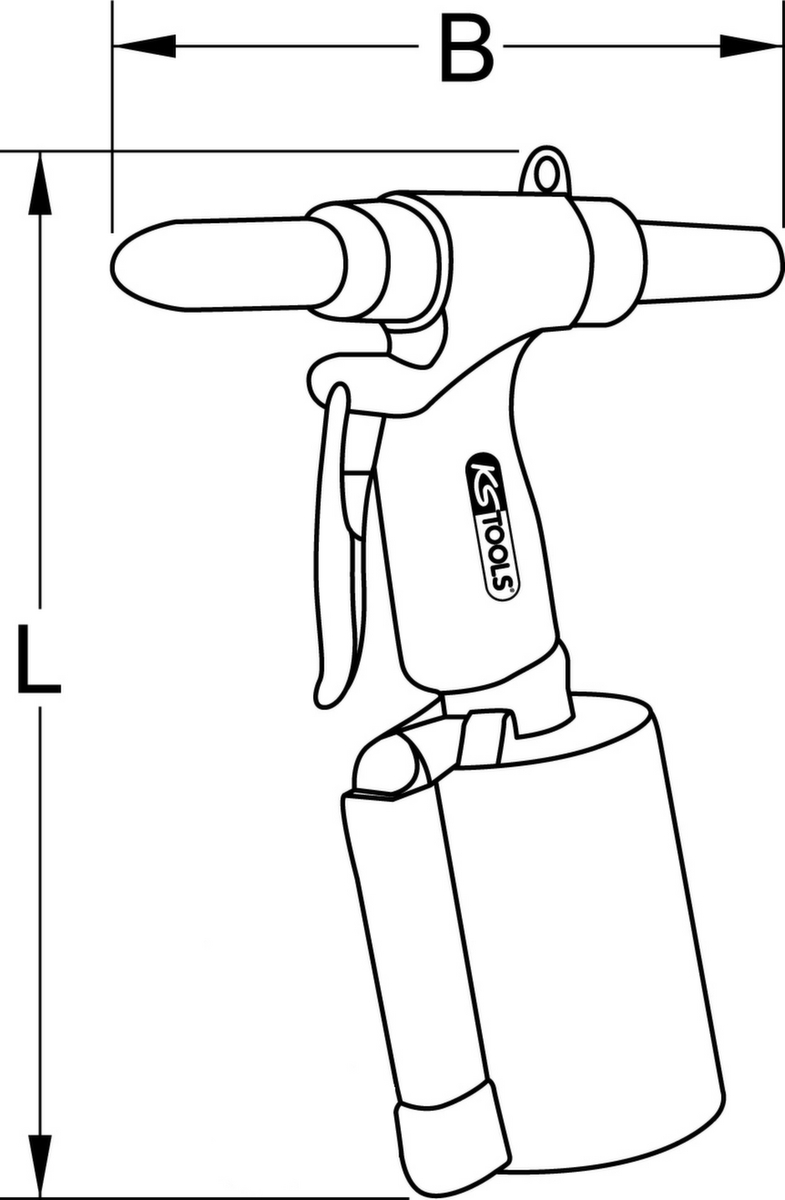 KS Tools Druckluft-Blindniet-Pistole Technische Zeichnung 1 ZOOM