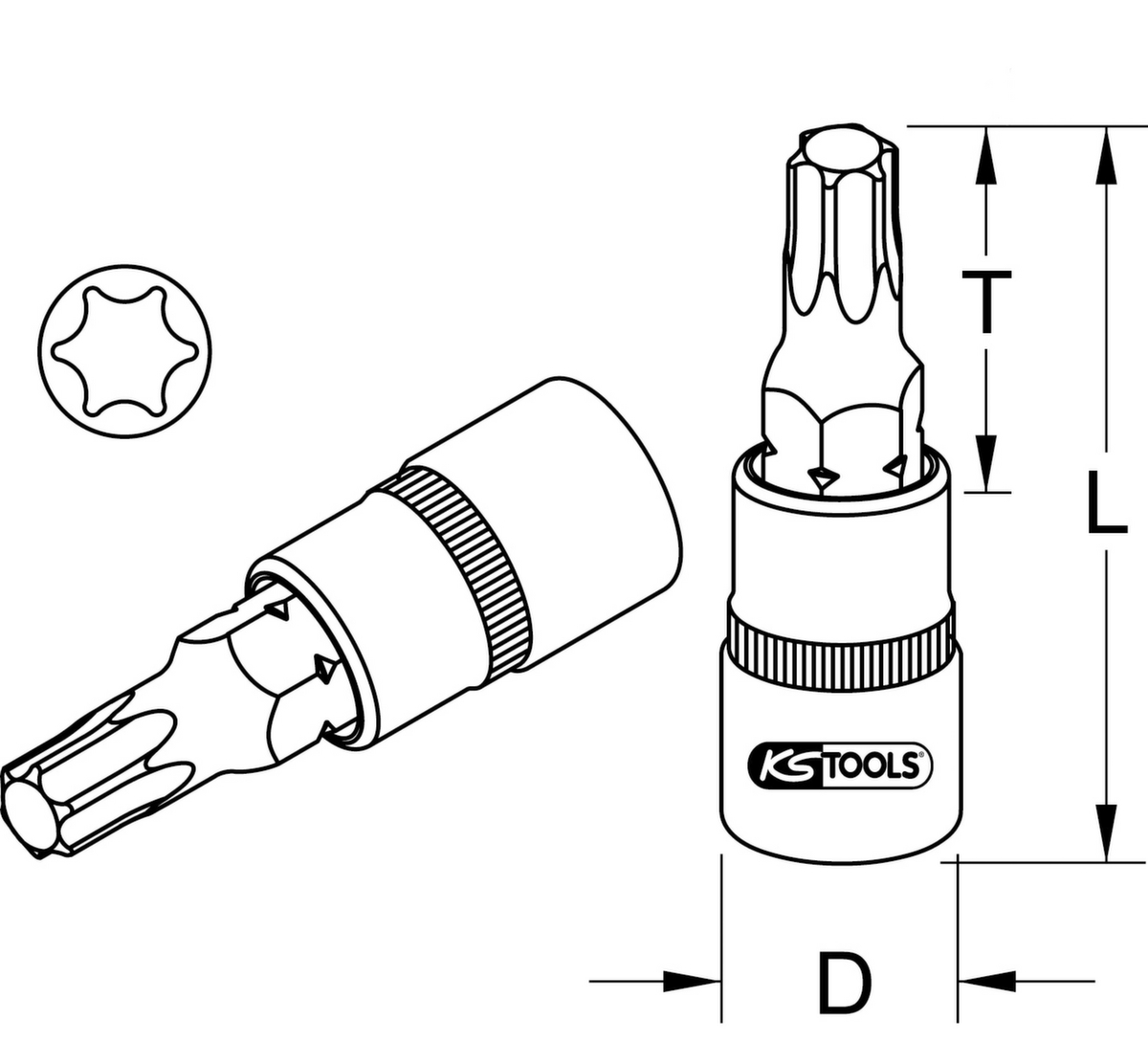 KS Tools 1/2" Bit-Stecknuss Torx Technische Zeichnung 1 ZOOM